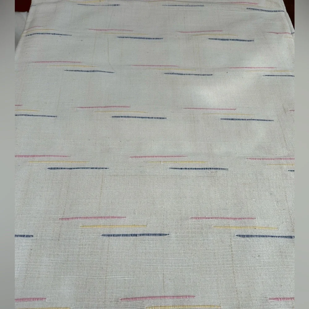 Nubbed fabric Shower curtain, Cream with Multicolor Accents, 71” wide, 74”long.